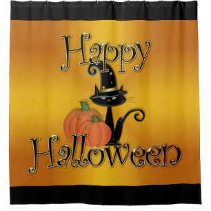 Happy Halloween Witches Cat Shower Curtain