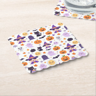 Happy Halloween Witches Ghosts Cats Bats Pumpkins Paper Coaster