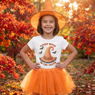 Happy Halloween Witches Orange Gingham Witch Hat T-Shirt