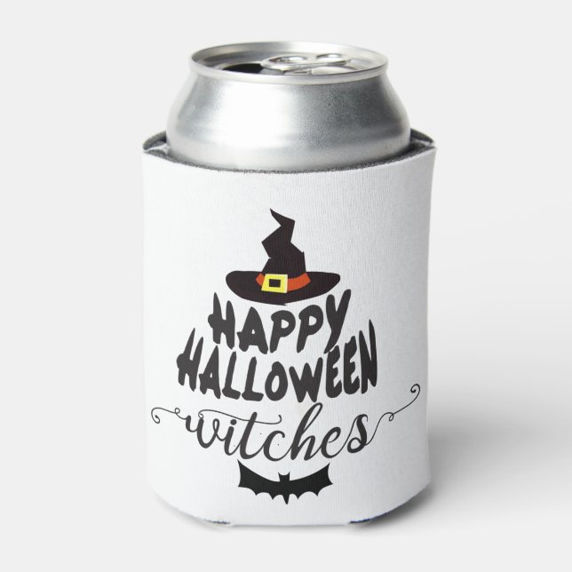 Happy Halloween Witches Typography Halloween Can Cooler (Can Front)