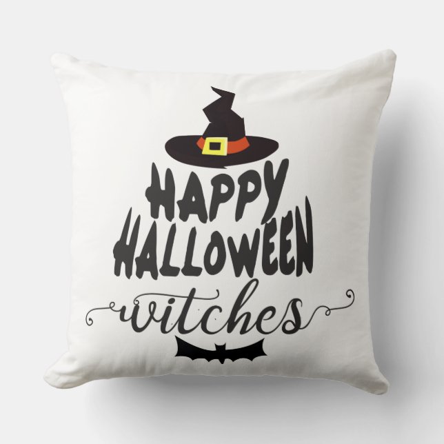 Happy Halloween Witches Typography Halloween Cushion (Front)