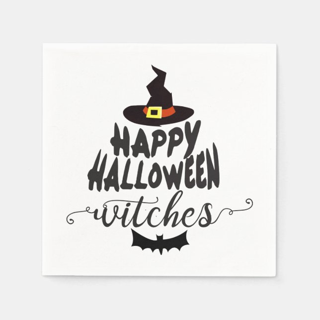 Happy Halloween Witches Typography Halloween Napkin (Front)