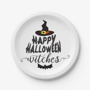 Happy Halloween Witches Typography Halloween Paper Plate