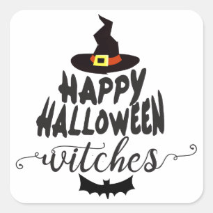 Happy Halloween Witches Typography Halloween Square Sticker