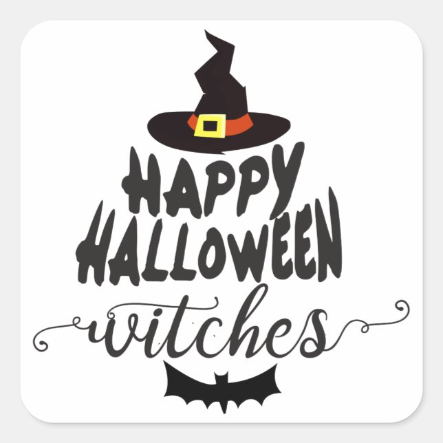 Happy Halloween Witches Typography Halloween Square Sticker (Front)