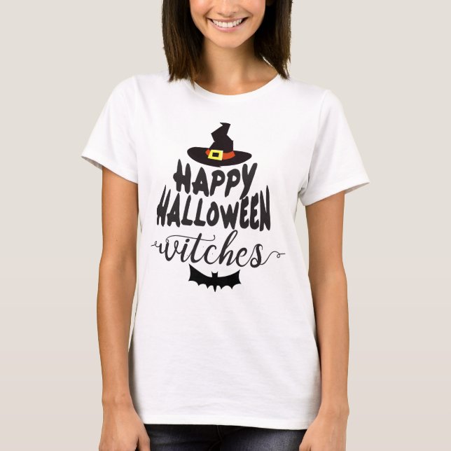Happy Halloween Witches Typography Halloween T-Shirt (Front)