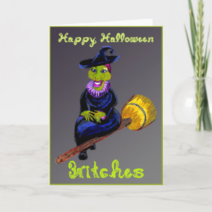 Happy Halloween Witches Witch On Broomstick  Card