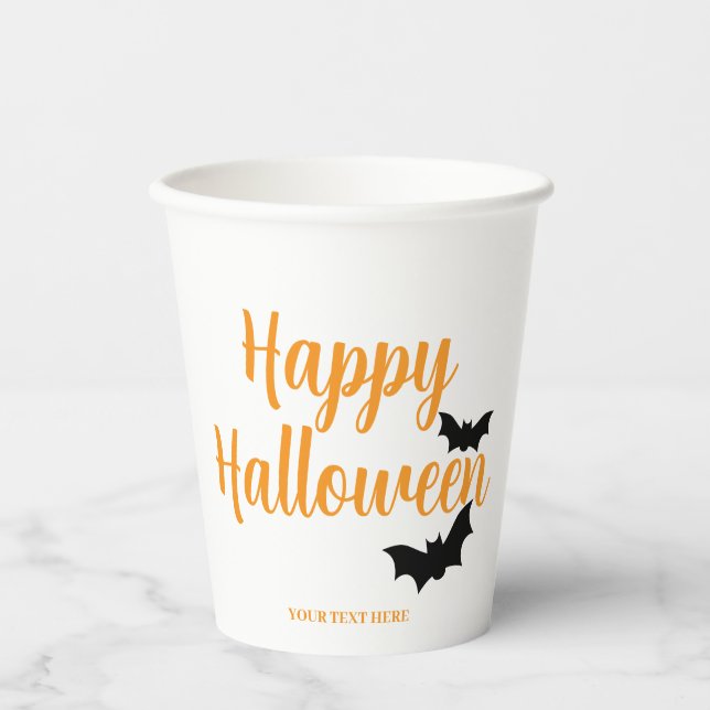 HAPPY HALLOWEEN with bats simple Paper Cups (Front)