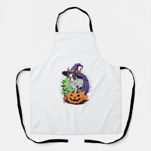 Happy Halloween with Boston Terrier Mummy & Witch  Apron