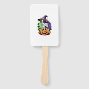 Happy Halloween with Boston Terrier Mummy & Witch  Hand Fan