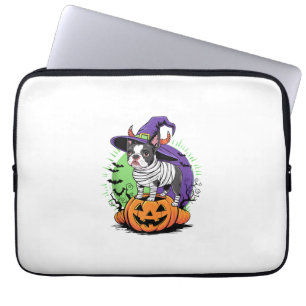 Happy Halloween with Boston Terrier Mummy & Witch Laptop Sleeve