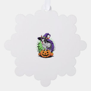 Happy Halloween with Boston Terrier Mummy & Witch Tree Decoration Card