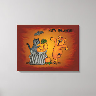 Happy Halloween with Cat Bat Dog and Spider Canvas Print