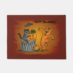 Happy Halloween with Cat Bat Dog and Spider Doormat