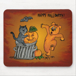 Happy Halloween with Cat Bat Dog and Spider Mouse Mat
