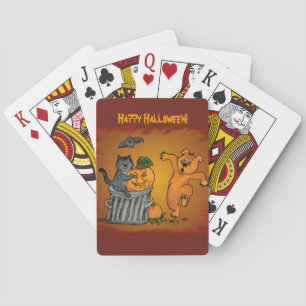 Happy Halloween with Cat Bat Dog and Spider Playing Cards