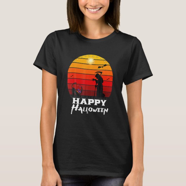 Happy Halloween With  Cat T-Shirt (Front)