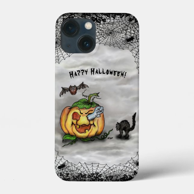 Happy Halloween with Ghost Cat Bat Pumpkin Case-Mate iPhone Case (Back)