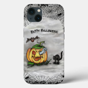 Happy Halloween with Ghost Cat Bat Pumpkin iPhone 13 Case