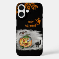 Happy Halloween with Ghost Cat Bat Pumpkin