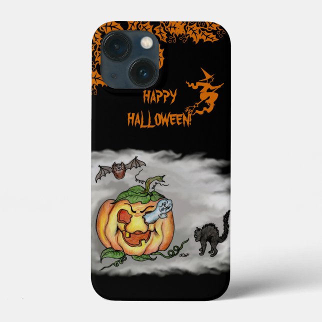 Happy Halloween with Ghost Cat Bat Pumpkin Case-Mate iPhone Case (Back)