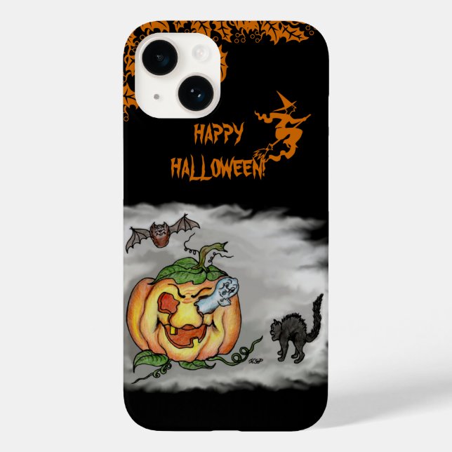 Happy Halloween with Ghost Cat Bat Pumpkin Case-Mate iPhone Case (Back)