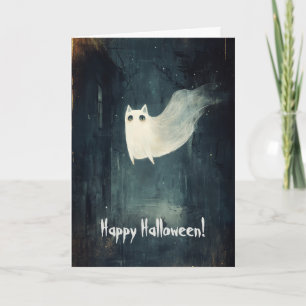Happy Halloween with Ghost Cat Flying Thank You Card