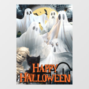 Happy Halloween with Ghosts, Mummy,and Black Cat Window Cling