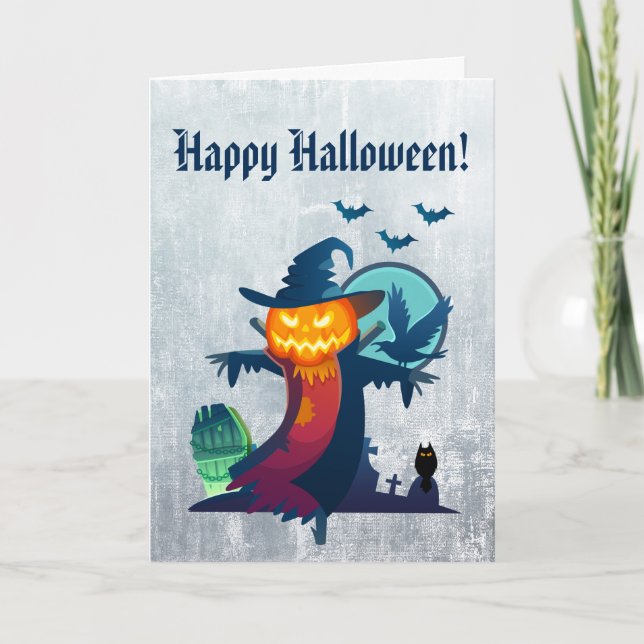 Happy Halloween With Haunted Scarecrow Card (Front)