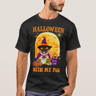 Happy Halloween With My Pug Pumpkin Spider Spooky T-Shirt
