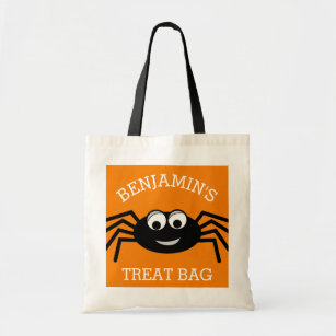 Happy Halloween with Name Cute Spider Treat Tote Bag