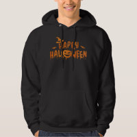 Happy halloween with scary pumpkin face and witch
