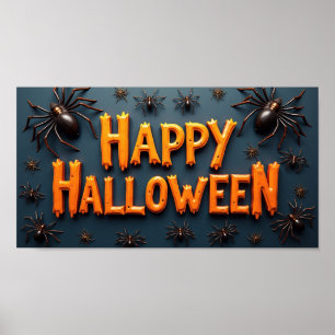 Happy Halloween With Spiders Poster