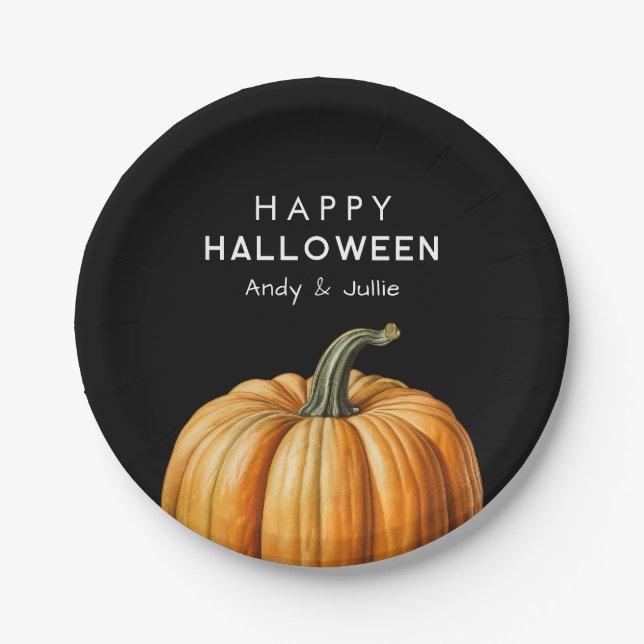 Happy Halloween with vintage pumpkin Paper Plate (Front)
