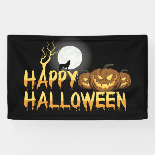Happy Halloween Wolf and Jack-O-Lanterns  Banner