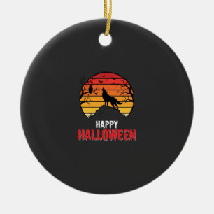 Happy Halloween Wolf Sunset Vector Ceramic Tree Decoration