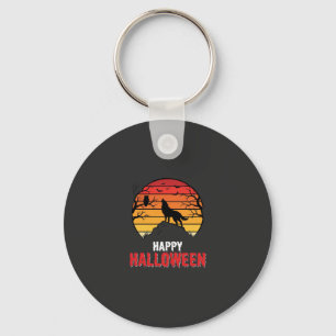 Happy Halloween Wolf Sunset Vector Key Ring