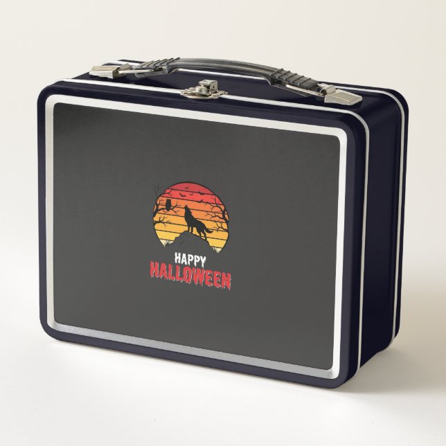 Happy Halloween Wolf Sunset Vector Metal Lunch Box (Front)