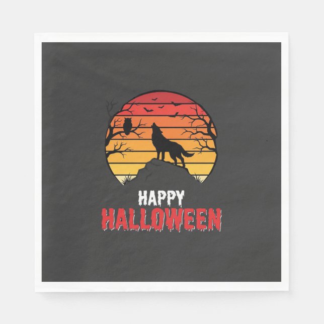 Happy Halloween Wolf Sunset Vector Napkin (Front)