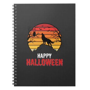Happy Halloween Wolf Sunset Vector Notebook