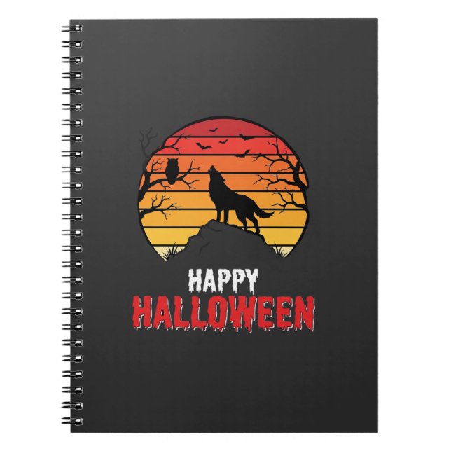 Happy Halloween Wolf Sunset Vector Notebook (Front)