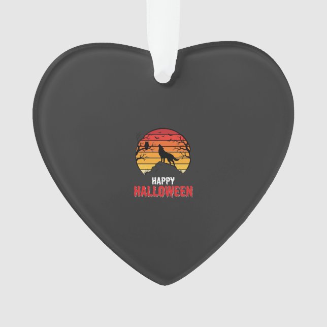 Happy Halloween Wolf Sunset Vector Ornament (Front)
