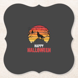 Happy Halloween Wolf Sunset Vector Paper Coaster