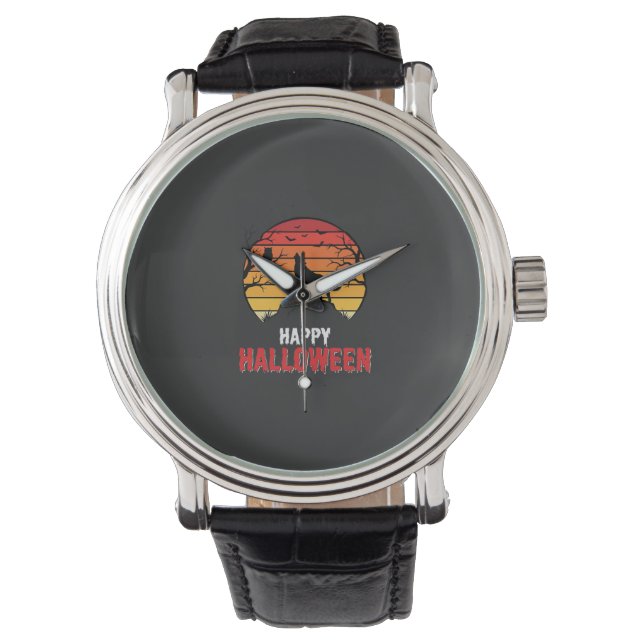 Happy Halloween Wolf Sunset Vector Watch (Front)