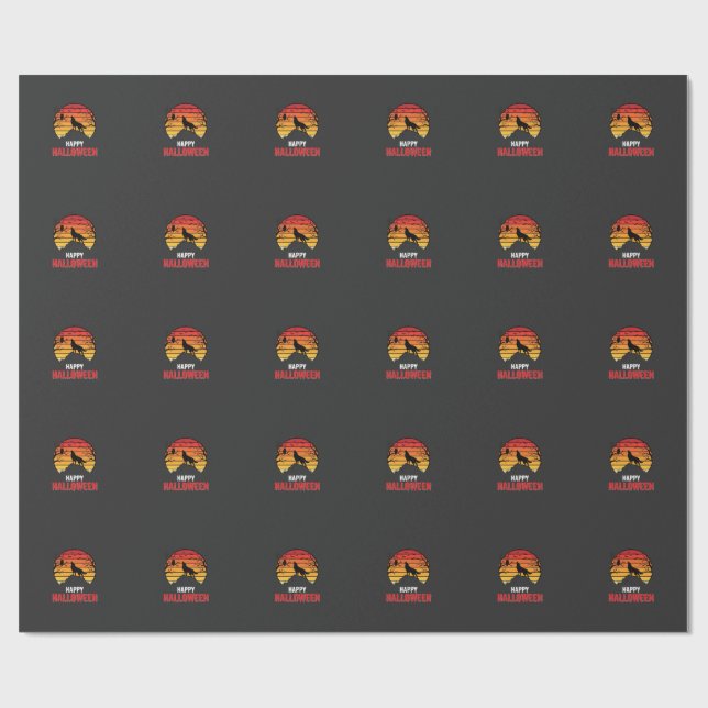 Happy Halloween Wolf Sunset Vector Wrapping Paper (Flat)