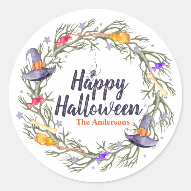 Happy Halloween Wreath Personalised | Sticker Seal (Front)