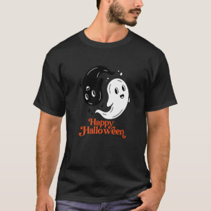 Happy Halloween Yin and Yang Black and White Ghost T-Shirt