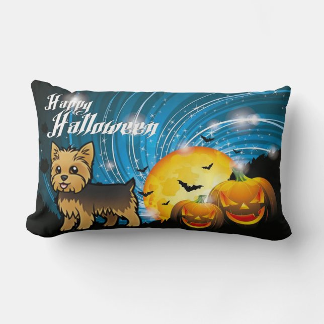 Happy Halloween Yorkie Lumbar Cushion (Front)
