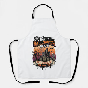 Happy Halloween You Haunted House Skeleton Bats_1 Apron
