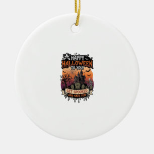 Happy Halloween You Haunted House Skeleton Bats_1 Ceramic Tree Decoration